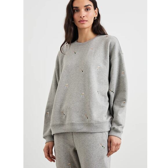 Rails Champagne Embroidery Long Sleeve Varsity Sweatshirt Gray Women's Small - Picture 1 of 14